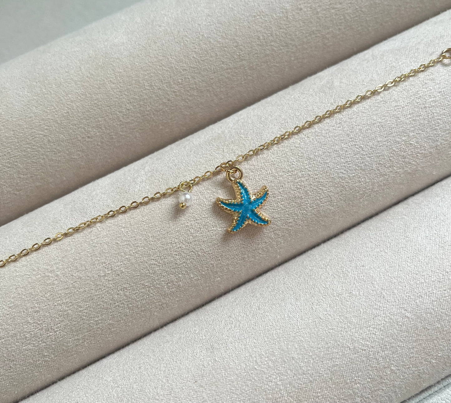 Blue starfish anklet